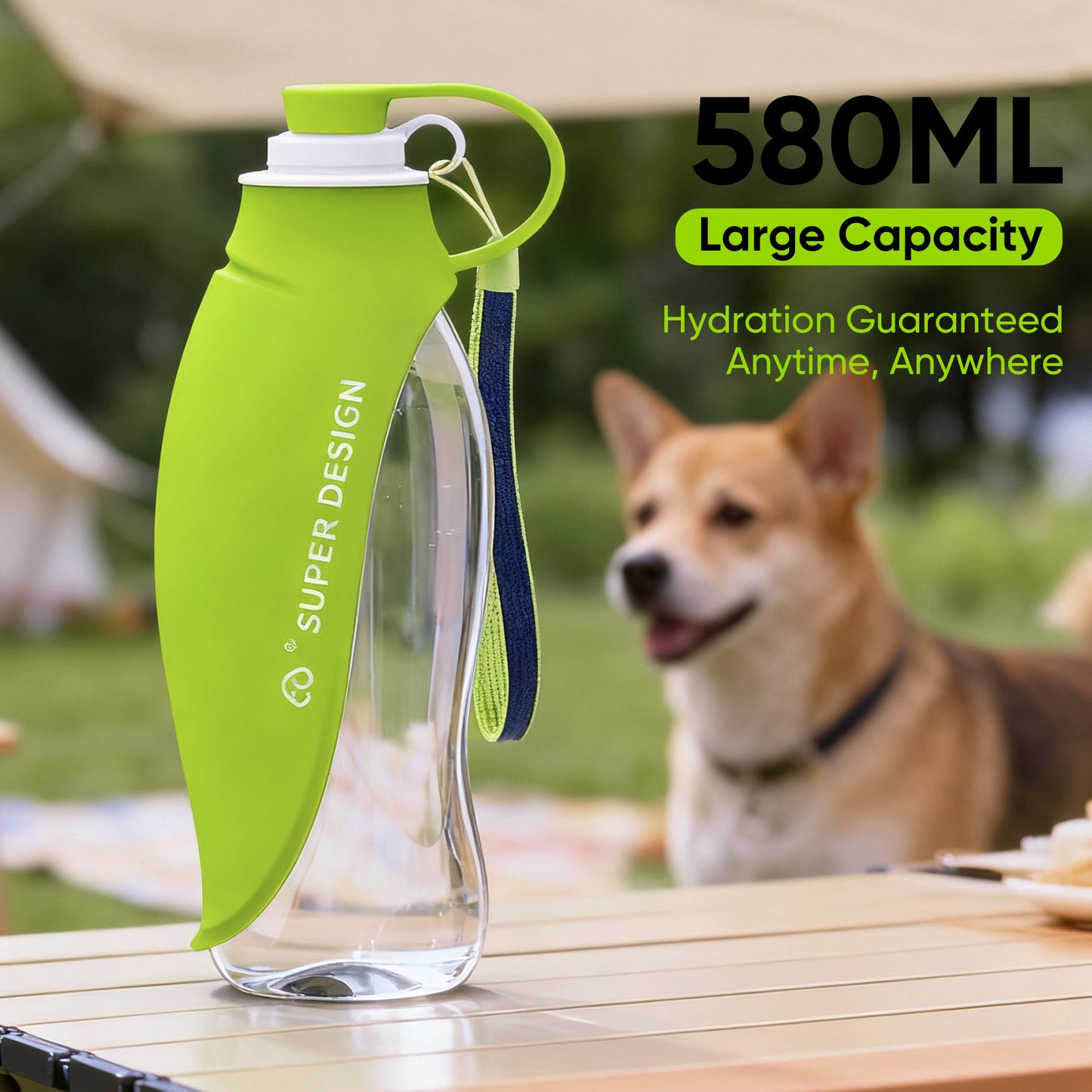20 oz Dog Water Bottle with Silicone Foldable Bowl