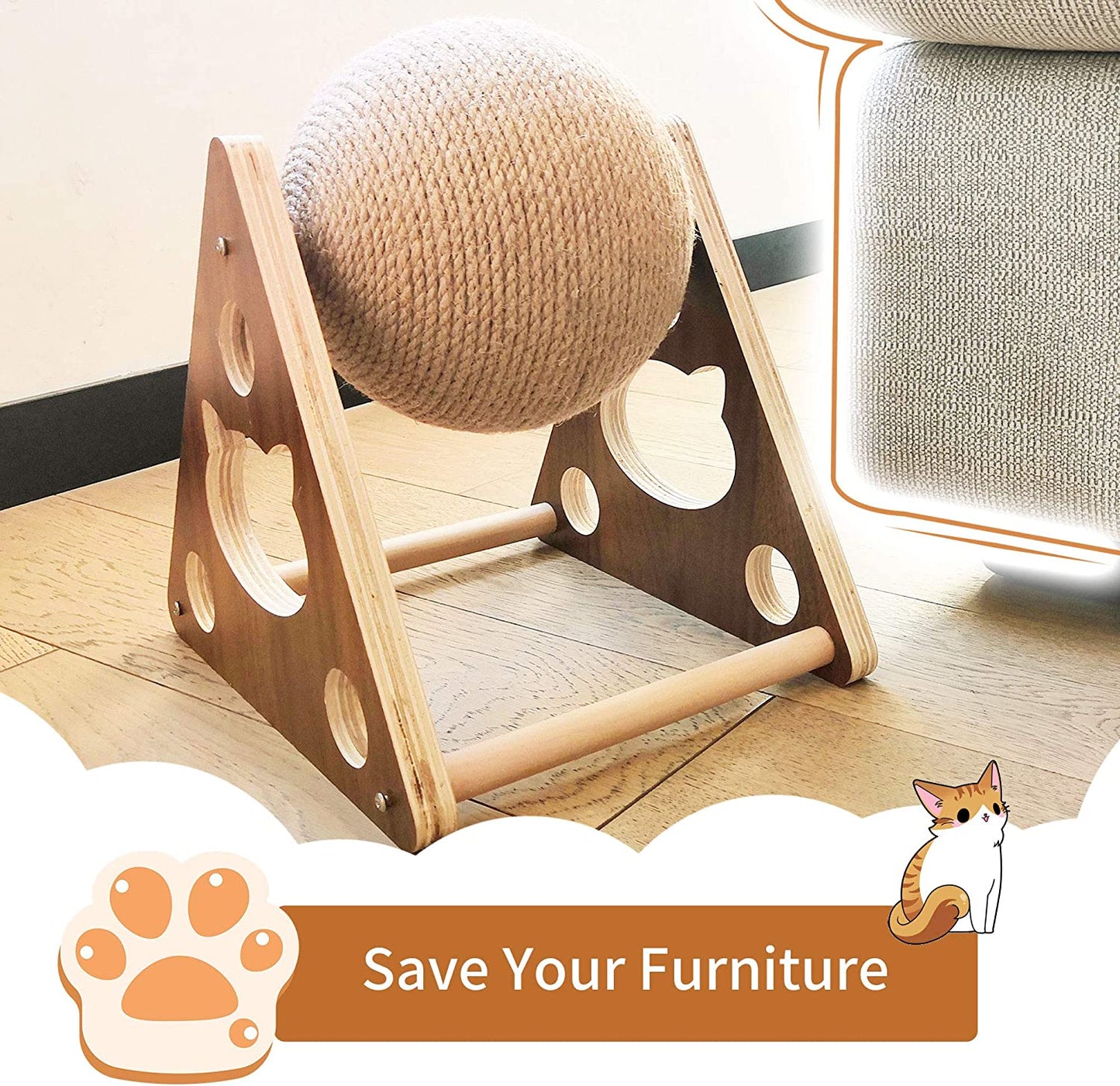 Cat Scratching Ball With Wooden Stand Sisal Rope