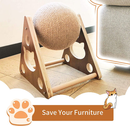 Cat Scratching Ball With Wooden Stand Sisal Rope
