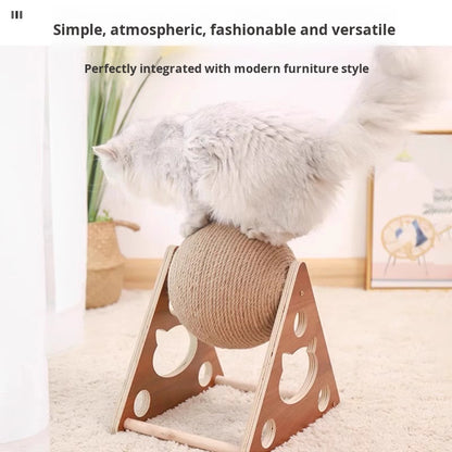 Cat Scratching Ball With Wooden Stand Sisal Rope