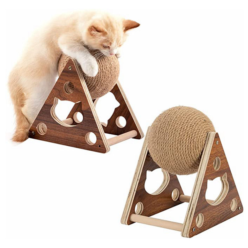 Cat Scratching Ball With Wooden Stand Sisal Rope