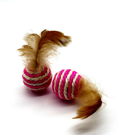 2 Pack - Striped Sisal Feather Ball, Cat Toy