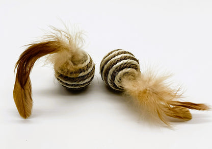 2 Pack - Striped Sisal Feather Ball, Cat Toy